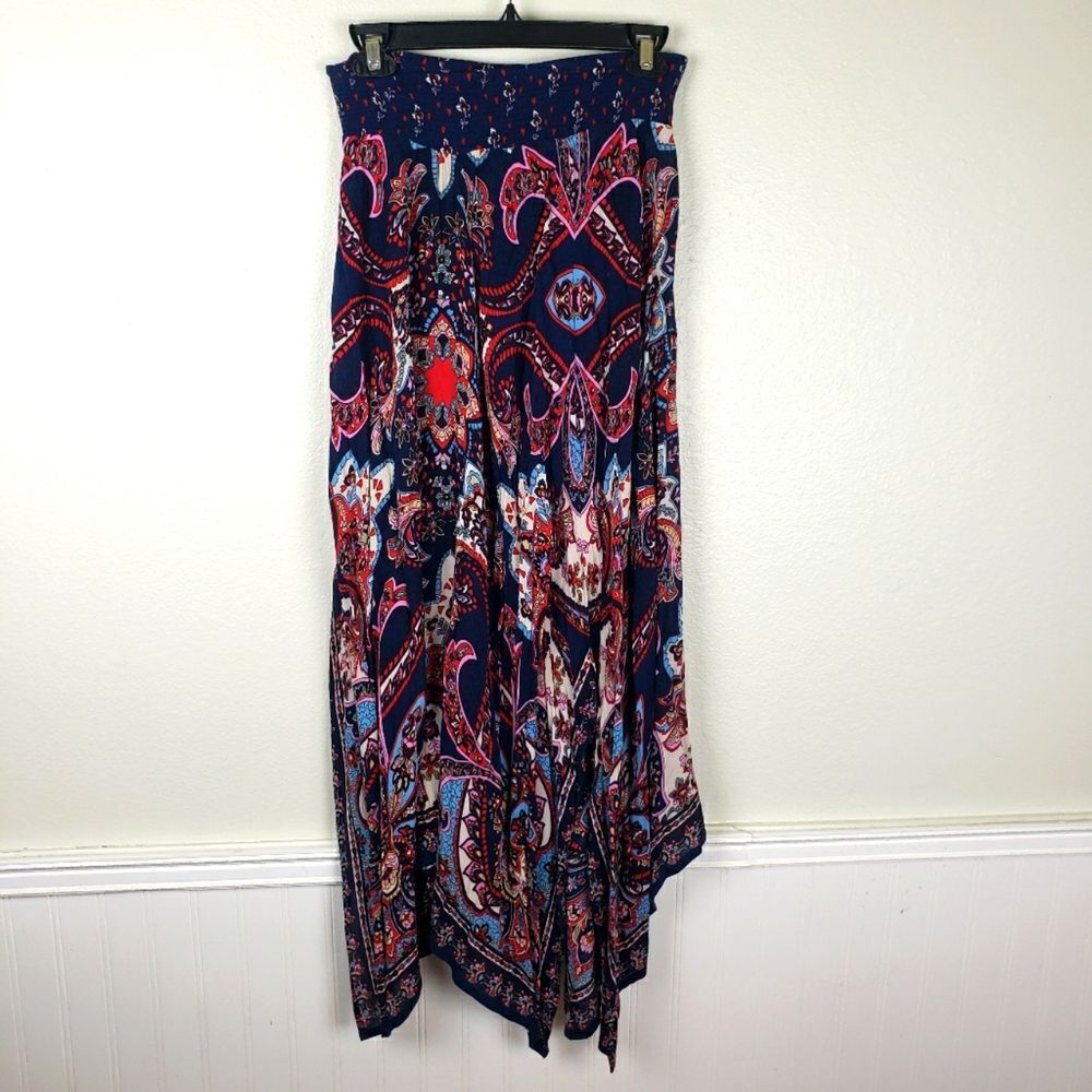 Women's Bila Boho Gypsy Festival Floral Blue Flowy Goddess Skirt Size Small